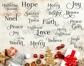 Christmas Words Svg Bundle, Christmas Ornament Svg, Merry Christmas Svg, Decor Sign Svg, Holiday Svg, Santa Svg, Christmas Bauble Svg
