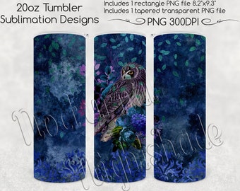 Night Owl Skinny Tumbler Sublimation, 20oz - Gothic Blue & Purple Tumbler Design PNG voor Straight and Tapered 20oz Tumbler Sublimation Files