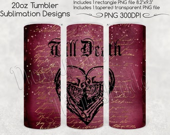 Gothic Love Skulls Skinny Tumbler Sublimation, 20oz -  Heart Skulls Tumbler Design PNG for Straight & Tapered 20oz Tumbler Sublimation Files