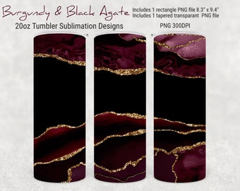 Agate Skinny Tumbler Sublimation, 20oz -  Burgundy and Black Agate PNG for Straight and Tapered 20oz Tumbler Sublimation