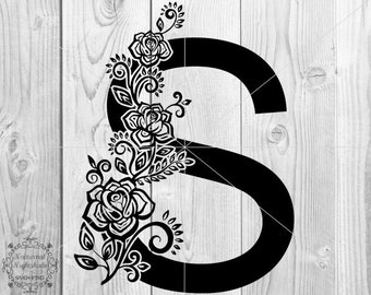 Bloem Alfabet Svg, Floral Letter S Svg, Monogram Svg, Enkele Letter Svg, Floral Alphabet svg, Alfabet gesneden bestand, Hoofdletter S Svg