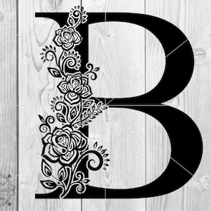Alfabeto floral Svg, Letra floral B Svg, Monograma Svg, Letra única Svg, Alfabeto floral svg, Archivo de corte alfabeto, Letra mayúscula B Svg
