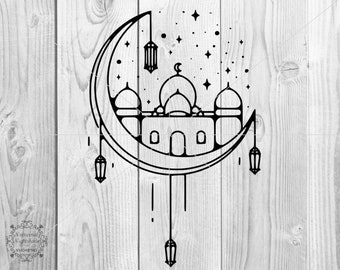 Moskee SVG, Moskee op Maan Svg, Arabische Nachten Svg, Arabische Lantaarns Svg, Moslim Svg, Arab Cut File voor Cricut en Silhouette