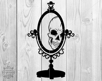 Skull SVG, Skull in Mirror SVG, Skeleton Svg, Female Biker Svg, Gothic Svg, Biker Life Skull PNG, Skull Cut File, Goth Skull Svg Laser Cut