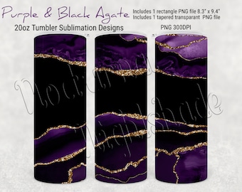 Agate Skinny Tumbler Sublimation, 20oz -  Purple and Black Agate PNG for Straight and Tapered 20oz Tumbler Sublimation