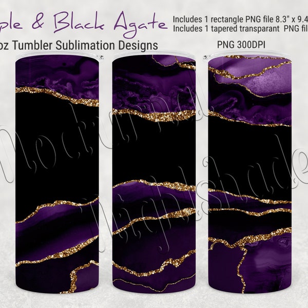 Agate Skinny Tumbler Sublimation, 20oz -  Purple and Black Agate PNG for Straight and Tapered 20oz Tumbler Sublimation