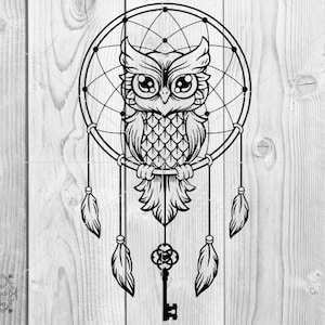 Uil Dromenvanger Svg, Uil Svg, Uil met Key Dreamcatcher Svg, Mandala Svg, Zentangle Svg, Spirituele Svg, Afdrukbare Jpg, Cut bestand