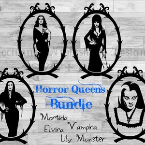 Horror Queens Svg Bundle, Morticia Svg, Morticia Addams Svg, Vampira Svg, Lily Munster Svg, Horror Queens, Gothic Horror Svg, Vampire Vector