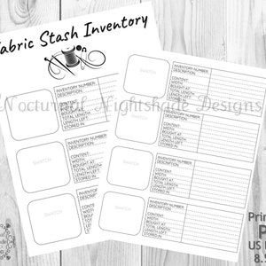 Fabric Stash Inventory Sheet, Custom Fabric Stash Organizer, Fabric Swatch Organizer Form for Crafters or Seamstress, Fabric Stash Template