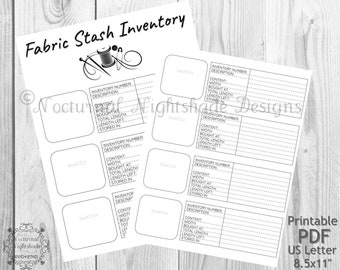 Fabric Stash Inventory Sheet, Custom Fabric Stash Organizer, Fabric Swatch Organizer Form for Crafters or Seamstress, Fabric Stash Template