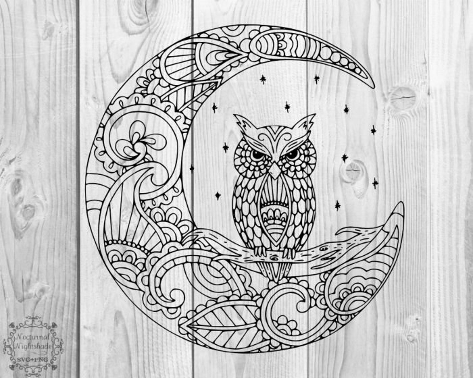 Owl on the Moon Svg Owl Zentangle Svg Owl Mandala Svg Etsy