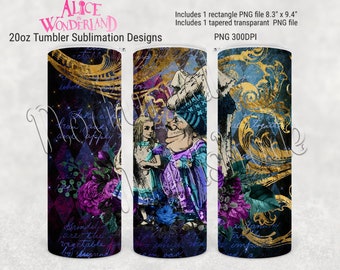 Alice in Wonderland Skinny Tumbler Sublimation, 20oz -  Purple Victorian Alice PNG, for Straight and Tapered 20oz Tumbler Sublimation