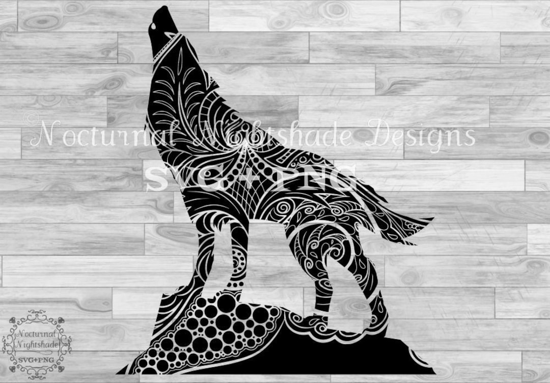 オオカミ SVG、ハウリング オオカミ マンダラ SVG、ゼンタングル