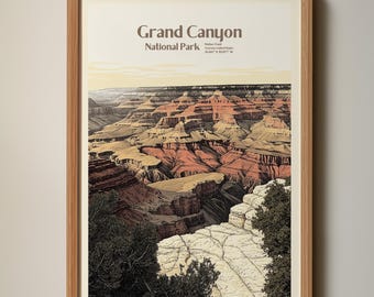 Grand Canyon Mather Point zonsondergang houtsnede print (digitale download)