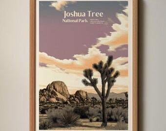 Joshua Tree National Park-print | Retro houtsnede landschap (digitale download)