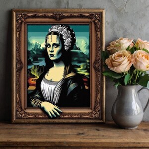 Halloween Frankenstein Bride Mona Lisa,Spooky Printable Wall Art for Halloween Decor,Printable Halloween Wall Art,Halloween 2025