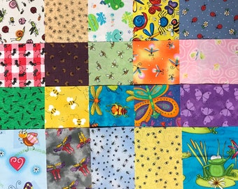 Bug Jar Quilt Top Fabric 20 4 1/2” x 6 1/2” Rectangles ISpy Ladbybug Bee Ant Butterfly Frog Baby Blanket Throw