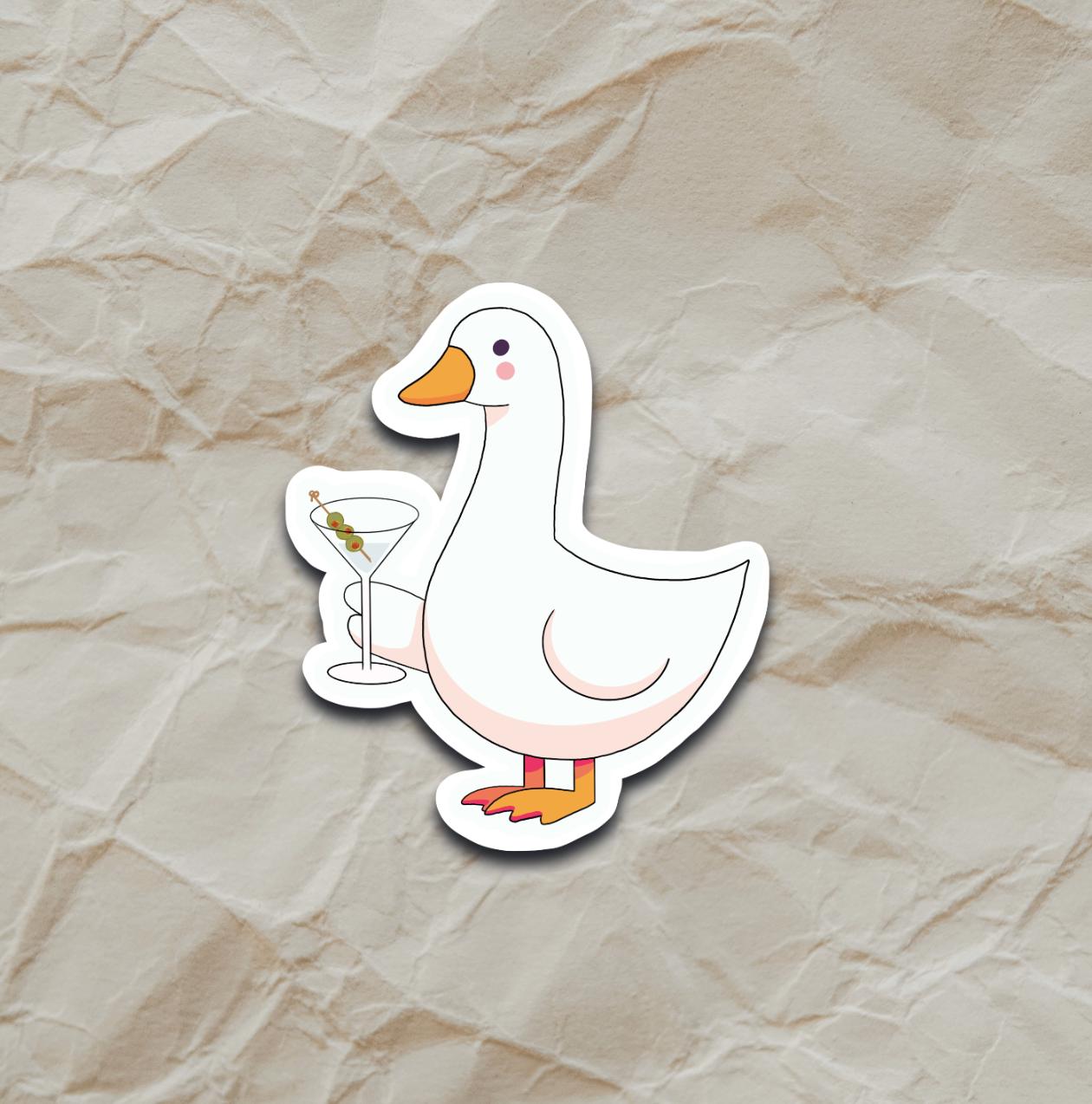 Pegatina impermeable de Silly Goose: Ganso con copa de Martini