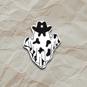 Sticker fantôme cow-boy – Résistant aux intempéries | Fantôme occidental mignon | Esthétique effrayante de cow-boy | Sticker waterproof pour ordinateur portable, bouteille d'eau, journal