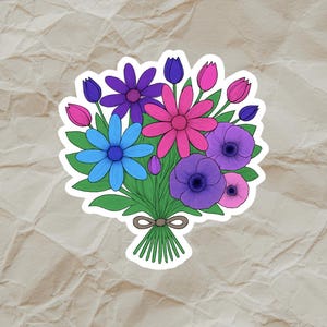 bouquet de fleurs de fierté bisexuelle subtile Sticker | Vinyle résistant aux intempéries | Art esthétique LGBTQ+ pour bouteilles d'eau, ordinateurs portables et journaux