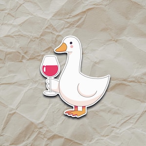 Weerbestendige sticker Silly Goose – gans met wijnglas