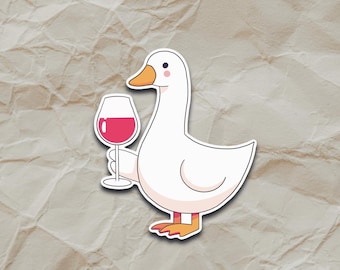 Pegatina impermeable de Silly Goose: Ganso con copa de vino