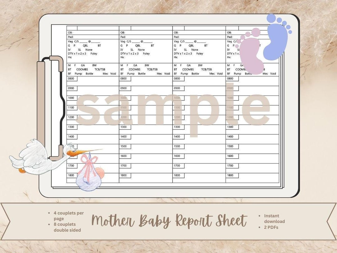 Mother-baby Postpartum OB Couplet Care Nurse Report Sheet Brain With ...