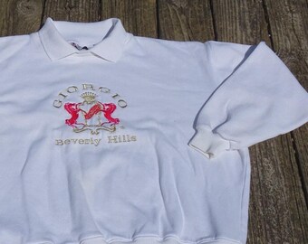 Vintage 80s Giorgio Beverly Hills Collared Sweatshirt White Crest