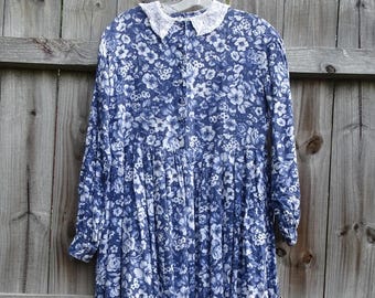 Size 8 Vintage 80s Laura Ashley Made in Great Britain Floral Lace Collar Dress s Cottagecore Victorian Gunne Sax Style