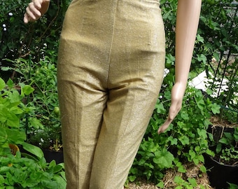 True Vintage 1960s Gold Metalic Threads Phil Rose of California High Waisted Cigarette Pants | Modern XXS/XS