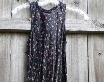 Vintage B Moss Floral Rayon Dress Small | Silky Satin Like Midi Dress Dark Romance Sleeveless 90s Grunge Whimsigoth Summer Goth Casual Boho