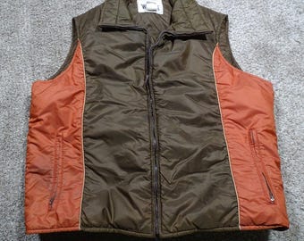 True Vintage 70s Woolrich Down Puffer Vest - Men's XL - Classic Brown & Orange - Retro Outdoors