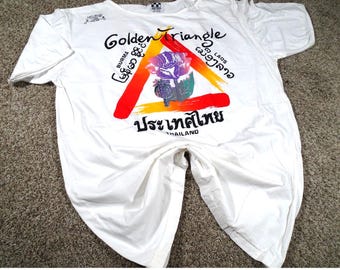 Vintage 90s Golden Triangle Thailand T-Shirt XL, John Fowler Travel Graphic Tee Burma Laos, Vintage Souvenir Shirt Single Stitch