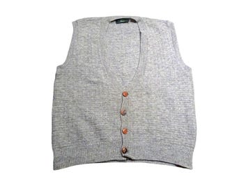 Vintage Orvis Men's L 100% Wool Sweater Vest Button Cardigan USA Made Grandpa Core