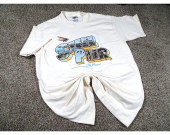 Vintage 1997 Steel Pier Broadway Musical T-Shirt M, Fruit of the Loom Heavyweight Made in USA Theater Graphic Tee, 90s Beige Single Stitch