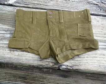 Rare Vintage 1970s Liberty Scene Jeans Micro Shorts, Brown Olive Drab 100% Nylon Hot Pants, Hippie Boho Festival New Without Tags, Size XS