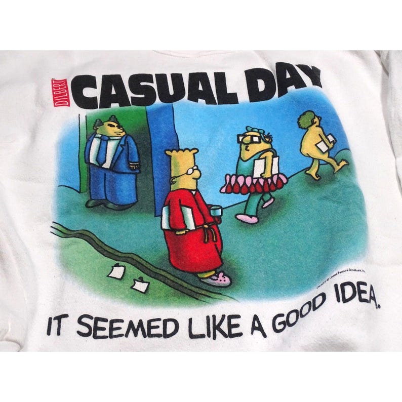 Vintage 90s Dilbert "Casual Day" Sweatshirt Softwear Corporate Humor Crewneck XL, Made in USA image 2