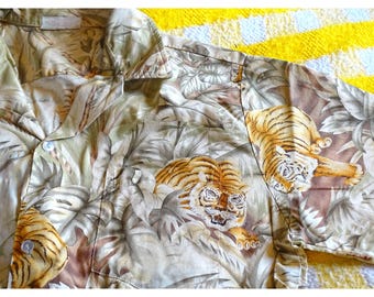 Vintage 90s Island Aloha Wear Tiger Jungle Shirt Men XL