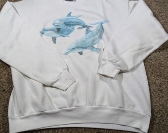 Vintage 90s Lee Dolphin Graphic Sweatshirt Off-White Size XL