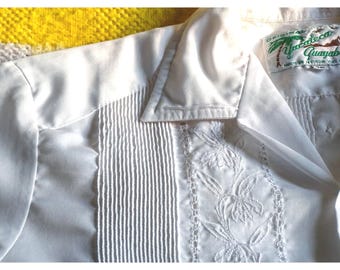 Vintage Original Yucateca Guayabera Shirt Size 38 M White Made in Merida Mexico