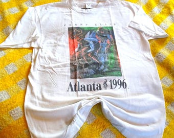 Vintage 1996 Atlanta Olympics T-Shirt, Perry Ellis America Collection, 90s Distressed Graphic Tee, Single Stitch Style Boxy Fit, Made in USA