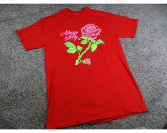 Vintage Medium Always A Lady Rose T Shirt, Faded Red Graphic Tee 90s Aesthetic Flower T-Shirt, Grunge Botanical Top