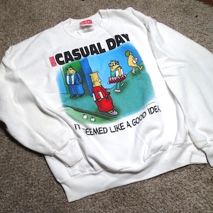Vintage 90s Dilbert "Casual Day" Sweatshirt Softwear Corporate Humor Crewneck XL, Made in USA image 1