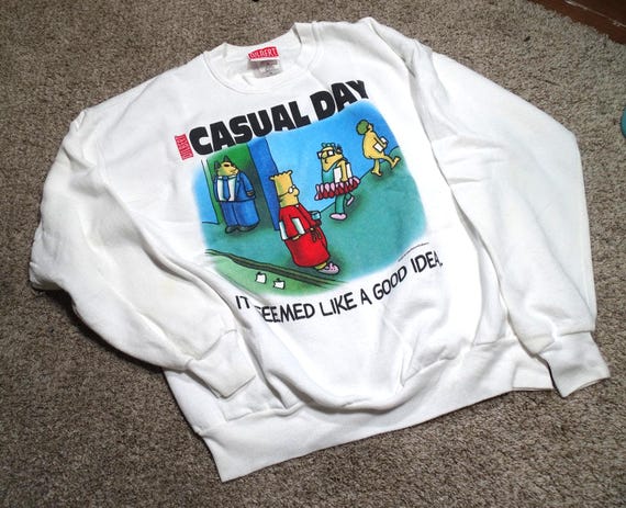Vintage 90s Dilbert "Casual Day" Sweatshirt Softwear Corporate Humor Crewneck XL, Made in USA
