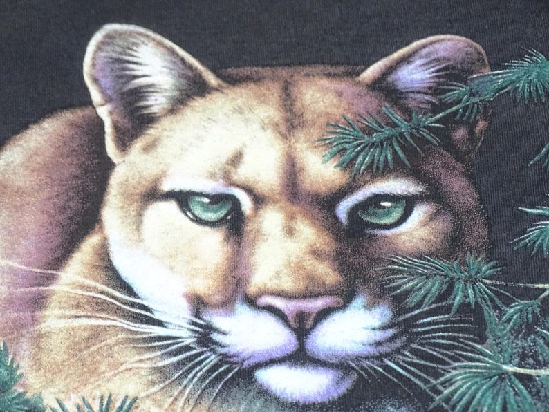 Vintage 90s Cougar Mountain Lion T-Shirt Made in USA Mango Tropic Adventure Wear Graphic Distressed Thrashed Aesthetic Adult Large Bild 3