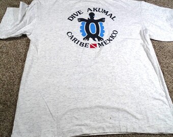 Vintage Dive Akumal T Shirt, Big Back Graphic Turtle Tee, Sunspot Caribe Mexico Top, 90s Gorpcore Beach Streetwear