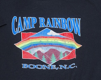VTG Hanes Heavyweight T Shirt L Single Stitch Camp Rainbow Boonville NC Faded