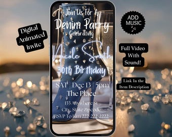 Denim & Diamonds Birthday Party Invitation: Glam Jeans Evite (Digital Download)