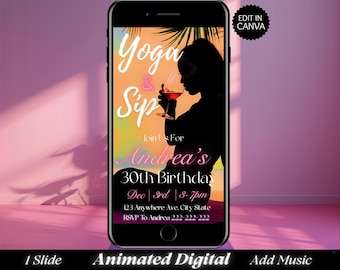Yoga & Sip Party Video Invite: Editable Canva Template (Digital Download)