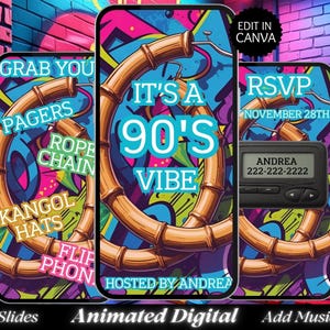 Back to the 90s, 90s baby invite, throwback theme party, editable old school party, boombox digital invite, canva editable 90s invite,hiphop